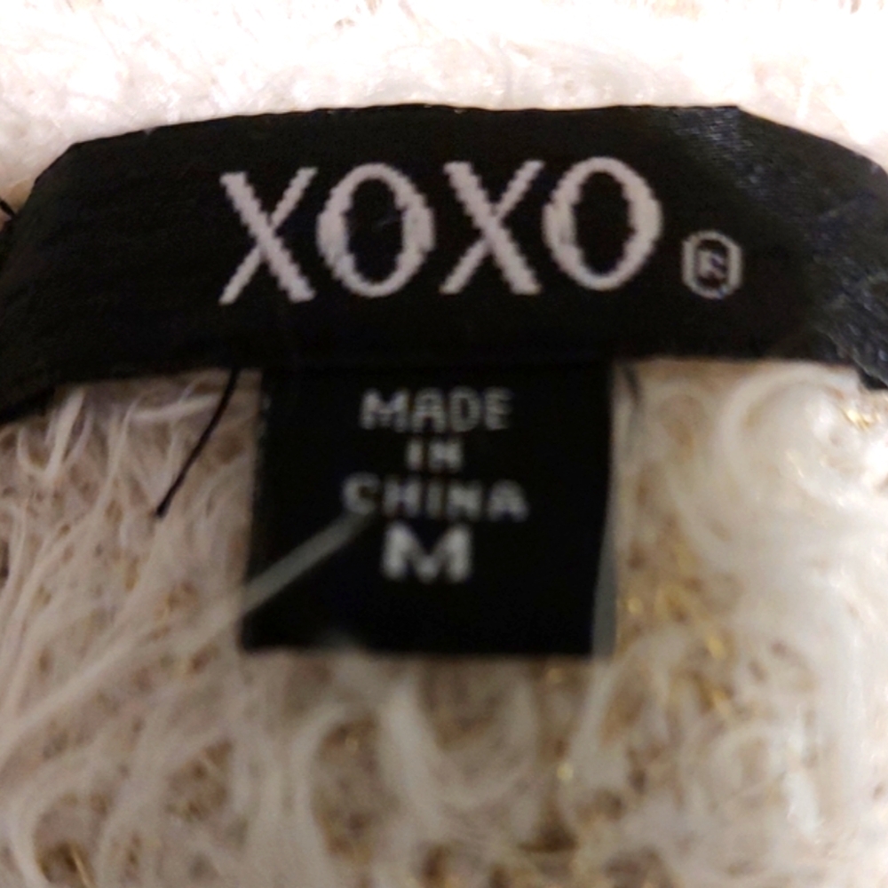 🔸🐇🔸Delightful XOXO Soft Ivory & Gold Lame Plush Furry Sweater Cardigan - M - Picture 15 of 16